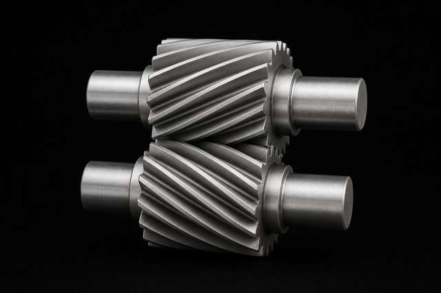 Silver helical gears meshing